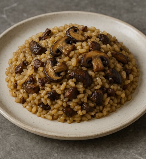 Arroz meloso con setas salteadas, un plato casero, reconfortante y perfecto para menús diarios