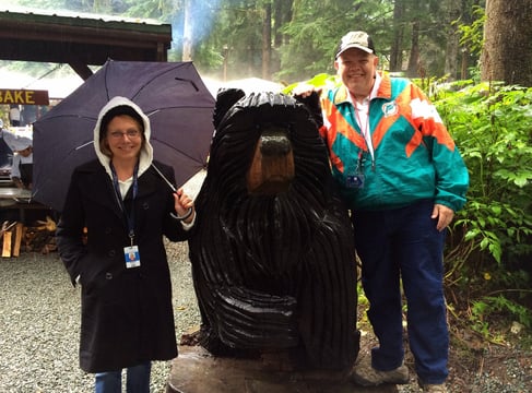 Lady and The Pirate visit a Salmon Bake in the rain in Juneau, Alaska