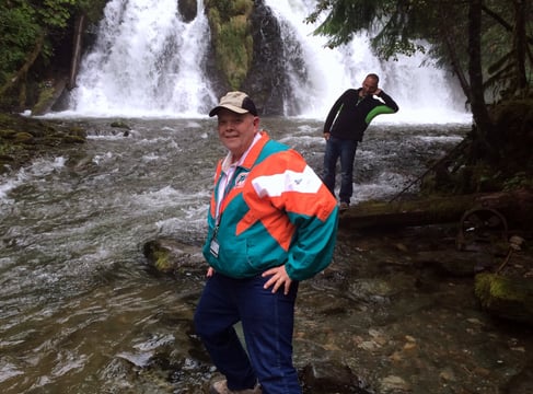 A new friend photobombs The Pirate in Juneau, Alaska