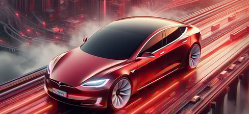 raudonas automobilis futuristiniame fone