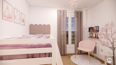 Chambre enfant ambiance princesse, camaïeu de rose