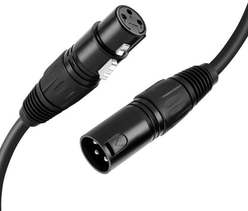 a pair of black and white cables connected to a black cord XLR