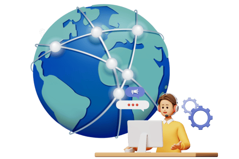 a conected world and a man working online