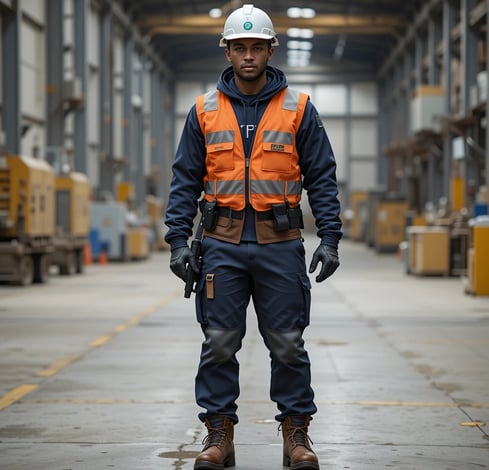 a man in a hard hat and safety vest