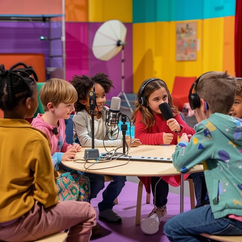 Des enfants qui s'amusent et s'instruisent dans un atelier radio centre vacances loisirs