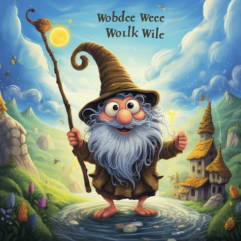 a wizard gnome with a hat and a wand