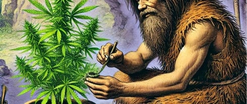 Caveman repotting plant