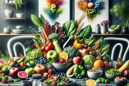 lejra table with a bunch of fruits and vegetables