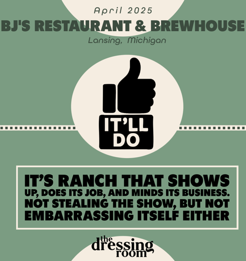 ranch review for BJ's restaurant - it'll do ranking with thumbs up icon