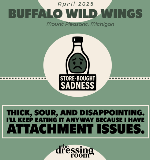 Ranch Review of Buffalo Wild Wings: Store-Bought sadness. A bottle with a frown face