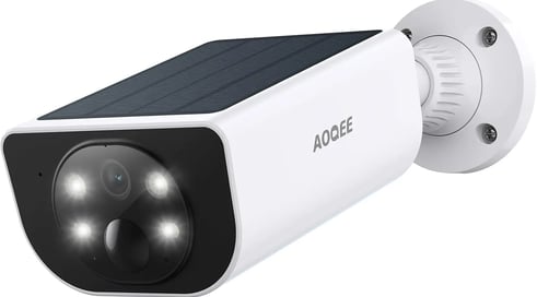 AOQEE Camara Vigilancia WiFi Exterior Solar, WiFi sin Cable con Batería, blanco