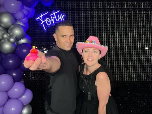 Carly and Kahn in the pimped out photo booth at Lisa's birthday in Loganholme.