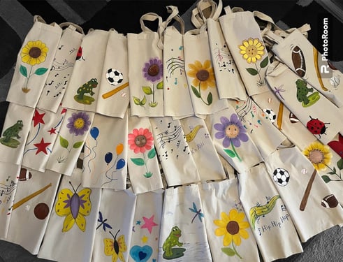 sunflower frogs soccer flowers fish frog music acrylic paints on bags