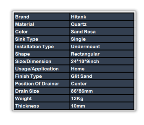 Quartz Kitchen Sink Single Big Bowl Details and Dimensions 
