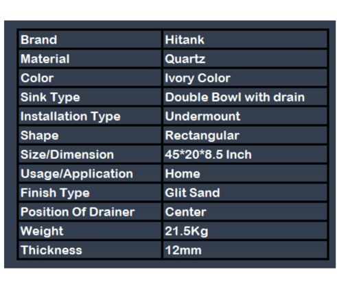Quartz Kitchen Sink Double Bowl with drain board Details 