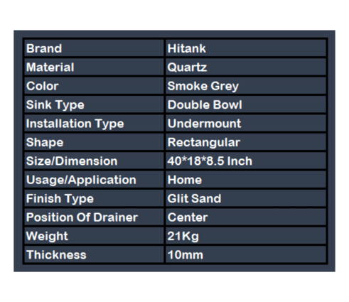 Quartz Kitchen Sink Double Bowl Details and dimensions 