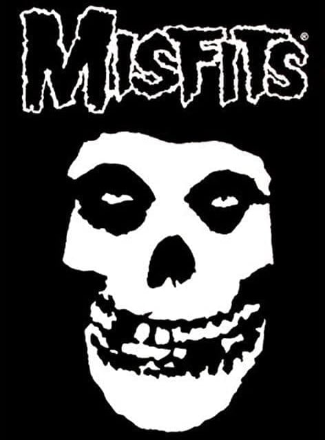 Capa do álbum 'Walk Among Us' do Misfits com caveira punk icônica.