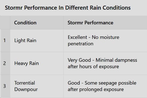 STORMR PERFORMANCE IN DIFFERENT RAIN CONDITIONS