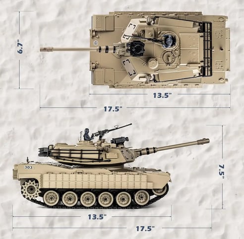 Tanque a control remoto Abrams dimensiones 