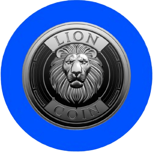 a lion head on a blue background with a lion head