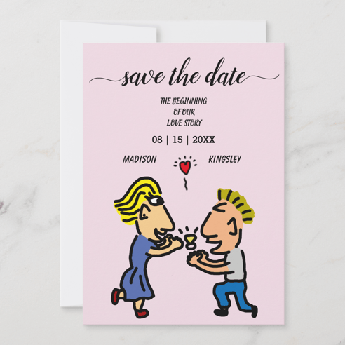 cartoon couple save the date card