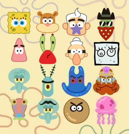 a bunch of cartoon characters with different faces