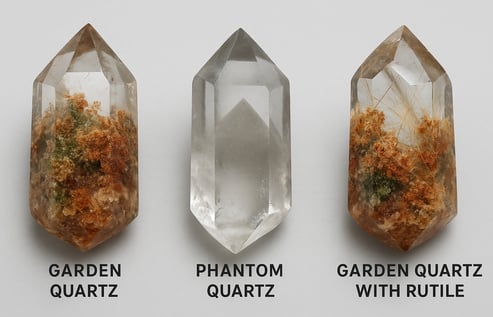 Garden Quartz vs Phantom Quartz vs Garden Quartz with Rutile