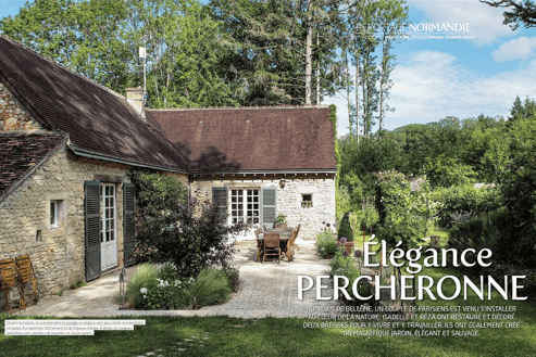 a house with a large garden and a patio area, normandy, French cottage, le Perche