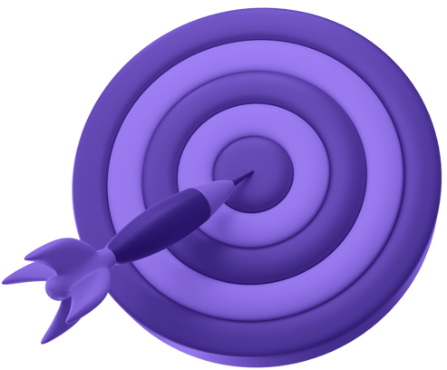 a purple target with a dart pointing at the center of a bullseye