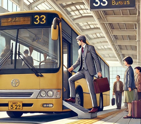 A Man Boarding a Bus