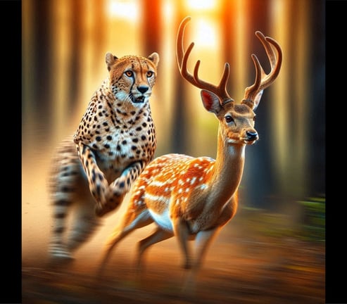 A cheetah chasing a deer