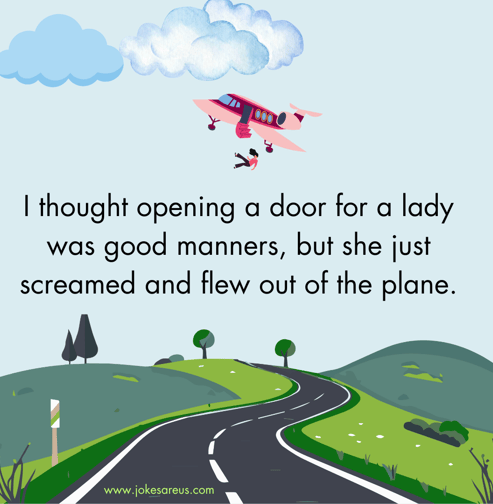 I thought opening a door for a lady was good manners, but she just screamed and flew out of the plan