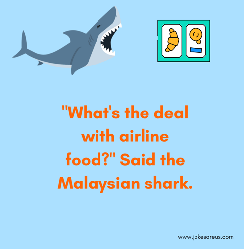 "What's the deal with airline food?" Said the Malaysian shark. - Dark Joke