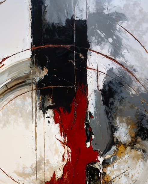 an abstract of a painting of a red and black