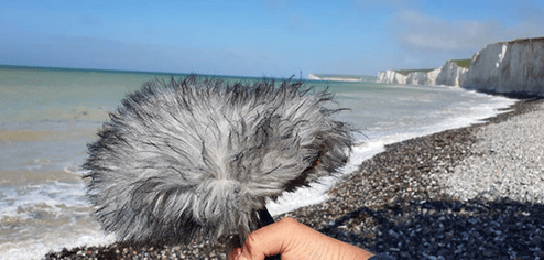 Handheld recorder in Rycote deadcat cliffs in Beachy Head