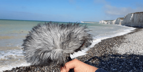 Handheld recorder in Rycote deadcat cliffs in Beachy Head