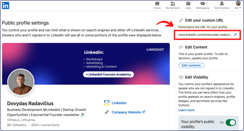 LinkedIn custom URL edit 