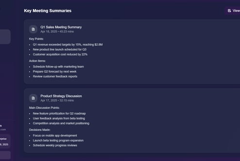Meeting Summaries of Sales Call