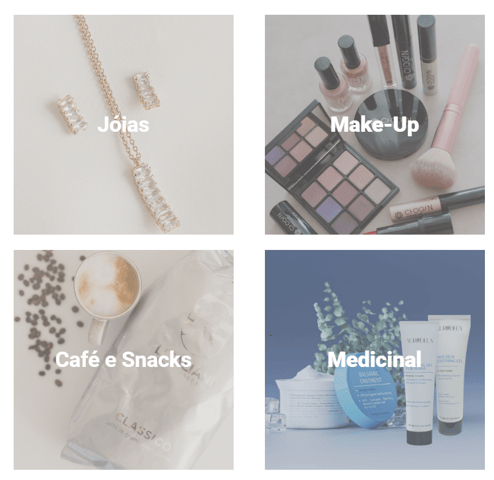Jóias, café snacks, maquiagem, medicinal