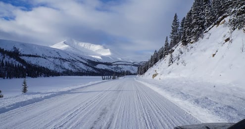 Fairbanks, AK - The white snowy roads blend in with the surroundings