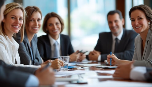 tailored training session, a group of business people sitting around a table smiling
