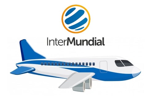 a blue and white airplane with the word intermediaal