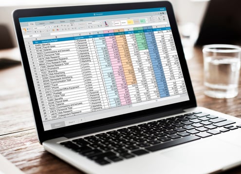 a laptop computer screen displaying a spreadsheet for bookkeeping