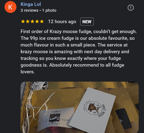 a screen shot of a google review from a happy customer