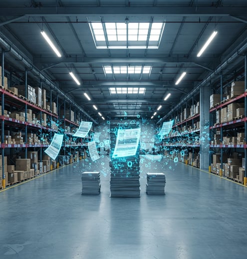 Warehouse worker scanning documents using a digital document management system