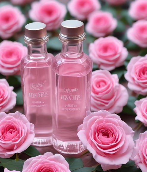 Multiple bottles of fragrance oil are neatly arranged on wooden shelves. The bottles vary in size and have labels with text both in English and another language. The lighting is warm, highlighting the sleek, dark-colored containers.