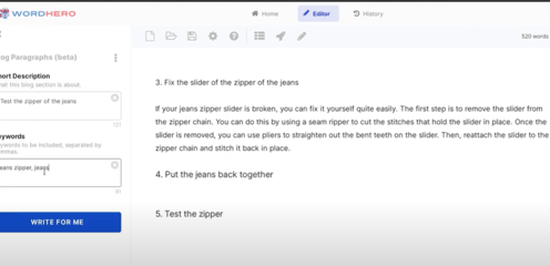 WordHero AI Blog Paragraphs Tool