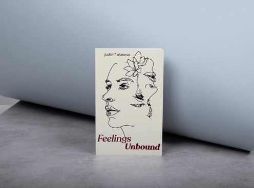a book cover with a woman's face and a bookmark, Feelings unbound by Judith T Matewa