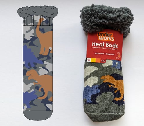 Camo Dino - HeatBods Sherpa Socks (Underworks)