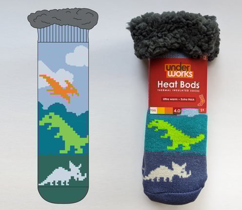 Pixel Dino - HeatBods Sherpa Socks (Underworks)